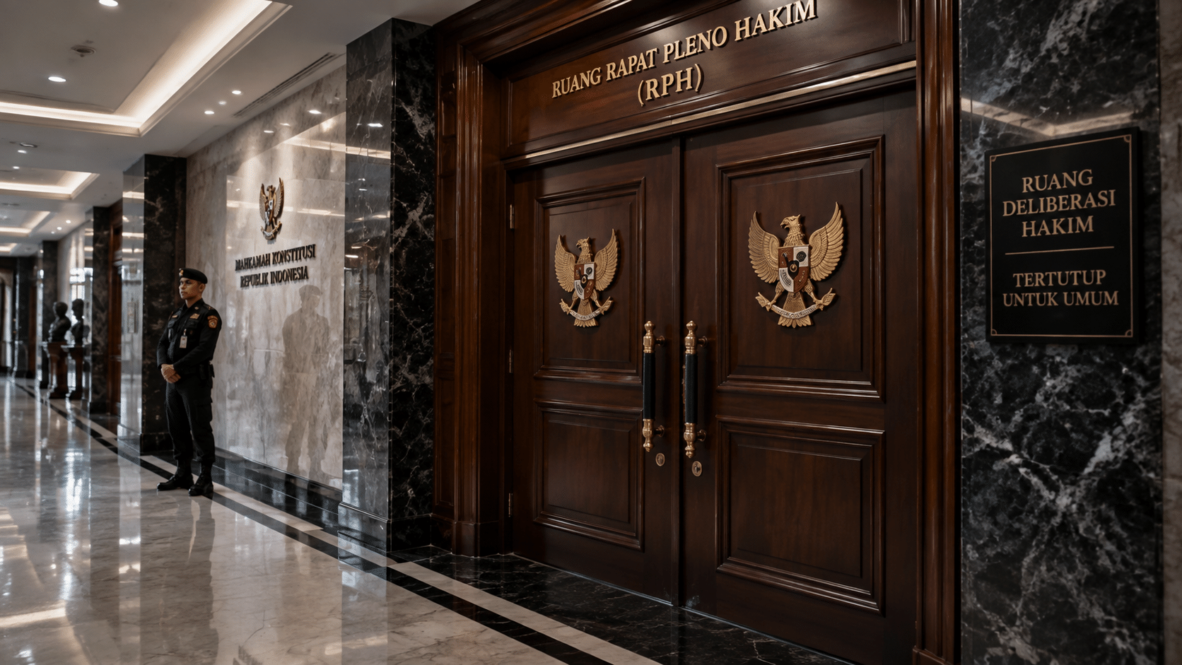 Dokumen jadwal tahapan persidangan dari pemeriksaan pendahuluan hingga Rapat Permusyawaratan Hakim di meja sidang.